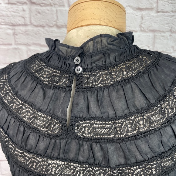 Frame Lace Inset Ruffle Black Mini Dress Size Small - Picture 5 of 6